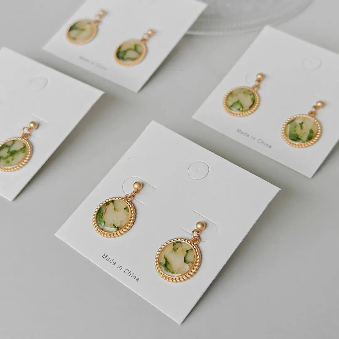 Jingdezhen Handmade Round Polymer Clay Earrings - Eco-Friendly Jade-Pattern Jc